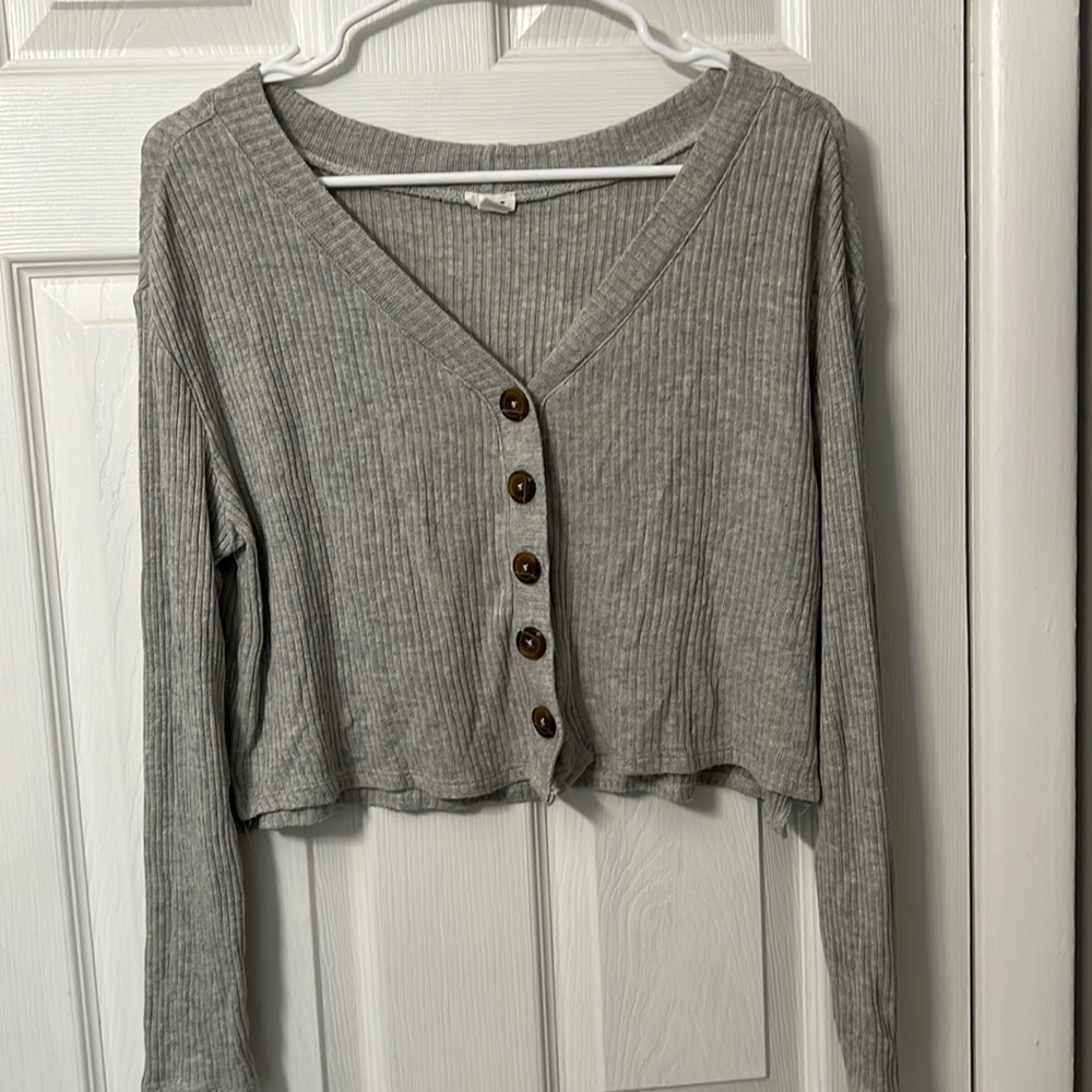 Gray button down, oversized blouse from Garage. Size small